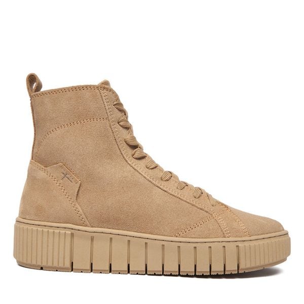 Botki Tamaris. Brązowe botki damskie Tamaris, bez wzorów, bez obcasa, na koturnie, bez zapięcia. Za 509.99 zł.