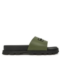 Klapki Hunter. Zielone klapki damskie Hunter, bez wzorów, bez obcasa, bez zapięcia. Za 129.99 zł.