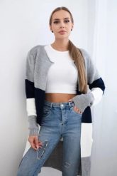 Sweter Kardigan w pasy szary+granatowy. Niebieskie kardigany damskie KESI, l, bez wzorów, z wełny, bez kołnierzyka, plus size. Za 123.43 zł.