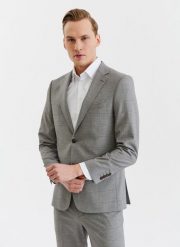 PAKO LORENTE – Męska marynarka garniturowa w kratę w brązowych tonach. Brązowe garnitury męskie Pako Lorente, m, bez wzorów, z elastanu, boho. Za 699.99 zł.