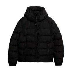 Kurtka puchowa Superdry Sports. Czarne kurtki sportowe męskie Superdry, l, bez wzorów, z materiału, z kapturem. Za 449.50 zł.