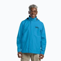 Kurtka przeciwdeszczowa męska Jack Wolfskin Trailtime 2L. Niebieskie kurtki męskie Jack Wolfskin, l, bez wzorów, bez kaptura. Za 399.99 zł.