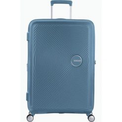 Walizka turystyczna Soundbox Spinner 77 TSA EXP 97L. Niebieskie walizki męskie American Tourister, bez wzorów. Za 899.99 zł.