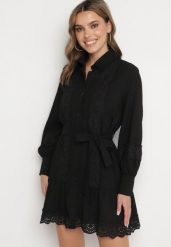 Czarna Koszulowa Sukienka z Wiskozy z Bawełną Koronką i Paskiem Lilresia. Czarne sukienki damskie Born2be, na co dzień, na lato, m, bez wzorów, z bawełny, eleganckie, bez kołnierzyka, bez ramiączek, mini, koszulowe. Za 139.99 zł.