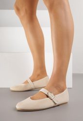Beżowe Balerinki w Stylu Mary Jane Urifiel. Brązowe balerinki damskie Born2be, bez wzorów, z jeansu, eleganckie, bez obcasa, bez zapięcia. Za 59.99 zł.