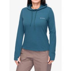 Bluza z kapturem damska Columbia EU Sun Trek LS Hoodie. Niebieskie bluzy damskie Columbia, bez wzorów, sportowe, bez ramiączek, z kapturem. Za 209.99 zł.
