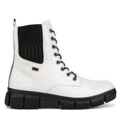 Trzewiki Rieker. Białe botki damskie Rieker, bez wzorów, bez obcasa, na płaskiej podeszwie, bez zapięcia. Za 293.99 zł.