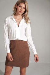 Trapezowa Mini Spódnica- brązowa. Brązowe spódnice damskie Figl, xl, bez wzorów, z materiału, mini, trapezowe. Za 219.00 zł.