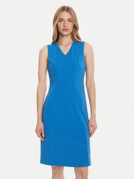 Calvin Klein Sukienka koktajlowa LV044C063G Niebieski Slim Fit. Niebieskie sukienki damskie Calvin Klein, l, bez wzorów, z syntetyku, wizytowe, bez kołnierzyka, bez ramiączek. Za 449.99 zł.