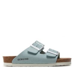Klapki Genuins. Niebieskie klapki damskie Genuins, bez wzorów, bez obcasa, bez zapięcia. Za 159.99 zł.