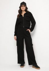 Czarny Komplet Dresowy w Stylu Cargo Bluza ze Stójką i Szerokie Spodnie Arritarra. Czarne bluzy damskie Born2be, m, bez wzorów, z dresówki, klasyczne, bez ramiączek, bez kaptura. Za 84.99 zł.