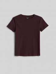 4F T-shirt slim z prążkowanej dzianiny damski - brązowy XS. Brązowe t-shirty damskie 4F, uniwersalny, bez wzorów, z bawełny, eleganckie, bez kołnierzyka, bez ramiączek. Za 49.99 zł.