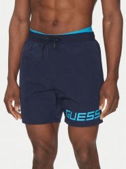 Guess Szorty kąpielowe F5GT12 WH1C2 Granatowy Regular Fit. Niebieskie kąpielówki męskie Guess, z aplikacjami, z syntetyku. Za 199.99 zł.
