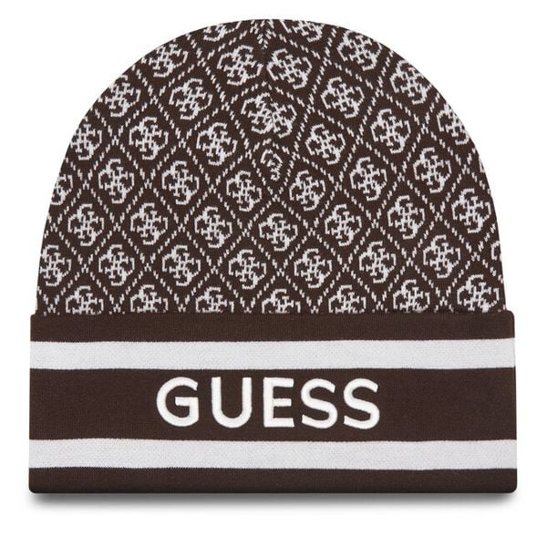 Czapka Guess. Brązowe czapki damskie Guess, na zimę, z aplikacjami. Za 179.99 zł.