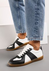 Czarno-Białe Sneakersy Tenisówki z Ozdobnymi Przeszyciami Sumina. Białe trampki i tenisówki damskie Renee, bez wzorów, z materiału, bez zapięcia. Za 69.99 zł.