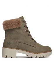 Rieker Botki X5718-52 Khaki. Brązowe botki damskie Rieker, bez wzorów, ze skóry, bez obcasa, na słupku, bez zapięcia. Za 309.99 zł.