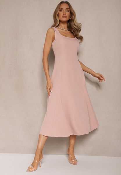 Różowa Rozkloszowana Sukienka w Klasycznym Stylu Deslene. Czerwone sukienki damskie Renee, na co dzień, l, bez wzorów, eleganckie, bez kołnierzyka, bez ramiączek, midi, proste. Za 109.99 zł.