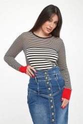 Sweter damski w paski ELISABETTA FRANCHI. Swetry nierozpinane damskie Elisabetta Franchi, bez wzorów, bez kołnierzyka, bez ramiączek. Za 1,359.00 zł.