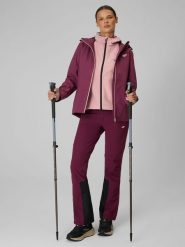 4F Spodnie trekkingowe membrana 8000 damskie - burgundowe XL. Czerwone spodnie sportowe damskie 4F, bez wzorów, trekkingowe. Za 499.99 zł.