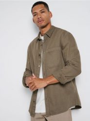 Koszula regular - khaki. Brązowe koszule męskie Sinsay, l, bez wzorów, z bawełny, bez kołnierzyka, bez ramiączek. W wyprzedaży za 39.99 zł.
