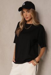 Czarny Basicowy T-shirt z Bawełny Meranissea. Czarne t-shirty damskie Renee, bez wzorów, z bawełny, bez kołnierzyka, bez ramiączek. Za 49.99 zł.