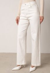 Białe Szerokie Jeansy z Bawełny z Wysokim Stanem Dalinatea. Białe jeansy damskie Born2be, na lato, bez wzorów, z bawełny, klasyczne, z podwyższonym stanem, długie. Za 109.99 zł.