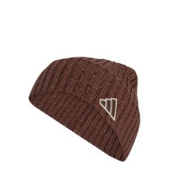 Czapka typu beanie z melanżowym wykończeniem. Brązowe czapki damskie Adidas, bez wzorów, klasyczne. Za 129.00 zł.