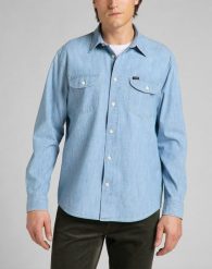 LEE WORKER SHIRT MĘSKA KOSZULA JEANSOWA VINTAGE INDIGO L68HNSSR 112140621. Niebieskie koszule męskie Lee, l, bez wzorów, z jeansu, vintage, bez kołnierzyka, bez ramiączek. Za 139.99 zł.