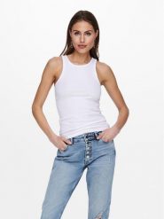 ONLY Top Kenya 15234659 Biały Regular Fit. Białe topy damskie ONLY, xs, bez wzorów, z bawełny, bez kołnierzyka, bez ramiączek. Za 72.19 zł.