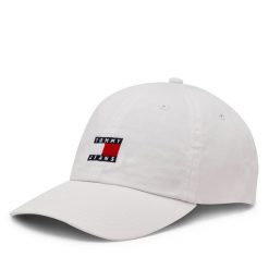 Czapka z daszkiem Tommy Jeans. Białe czapki damskie Tommy Jeans, bez wzorów, z jeansu. Za 119.99 zł.