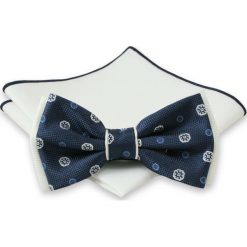 Granatowa Mucha + Biała Poszetka - Chattier, Męska. Niebieskie krawaty i muchy Chattier, bez wzorów, eleganckie. Za 44.00 zł.