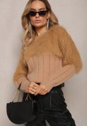 Brązowy Puchaty Sweter o Klasycznym Fasonie Fruve. Brązowe swetry nierozpinane damskie Renee, bez wzorów, z wiskozy, casualowe, bez kołnierzyka, bez ramiączek. Za 84.99 zł.