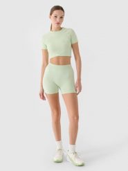 4F Legginsy krótkie treningowe damskie - turkusowe XS/S. Niebieskie legginsy damskie 4F, s, bez wzorów, z dzianiny, z podwyższonym stanem, krótkie, na fitness i siłownię. Za 29.99 zł.