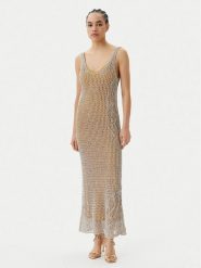 PINKO Sukienka dzianinowa Viggiano Abito 104889 A2FB Beżowy Slim Fit. Brązowe sukienki damskie Pinko, xs, bez wzorów, z dzianiny, bez kołnierzyka, bez ramiączek. Za 889.99 zł.