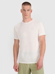 4F Koszulka do biegania szybkoschnąca męska - biała XL. Białe t-shirty męskie 4F, l, bez wzorów, z materiału, bez kołnierzyka, bez ramiączek. Za 129.99 zł.