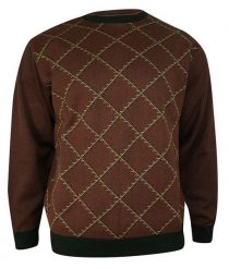 Sweter Brązowy, w Kratkę Okrągły Dekolt (U-neck), Męski - MAX SHELDON. Brązowe swetry męskie Max Sheldon, l, bez wzorów, z bawełny, klasyczne, bez kołnierzyka, bez ramiączek. Za 127.00 zł.