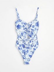 Jednoczęściowy strój kąpielowy z motywem morskim - wielobarwny. Zielone stroje kąpielowe damskie Sinsay, l, bez wzorów. Za 59.99 zł.