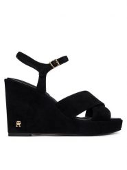Tommy Hilfiger Sandały Suede Wrapped High Wedge FW0FW09218 Czarny. Czarne sandały damskie Tommy Hilfiger, bez wzorów, ze skóry, bez obcasa, na koturnie, bez zapięcia. Za 569.99 zł.