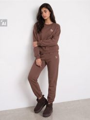 Bluza crewneck z bawełną i ozdobną aplikacją - brązowy. Brązowe bluzy damskie Sinsay, l, z aplikacjami, z bawełny, bez ramiączek, bez kaptura. Za 39.99 zł.