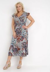 Niebieska Sukienka Ompheina. Niebieskie sukienki damskie Born2be, na imprezę, na lato, l, bez wzorów, bez kołnierzyka, bez ramiączek, midi, kopertowe. Za 34.99 zł.