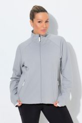 Damskie Bluza rozpinana laserowe akcenty stójka otwory na kciuki. Szare bluzy damskie Ulla Popken, plus size, bez wzorów, z dżerseju, bez ramiączek, bez kaptura. Za 349.99 zł.