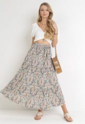 Miętowa Spódnica Maxi z Wiskozy z Gumką w Pasie w Kwiaty Maizla. Zielone spódnice damskie Born2be, na co dzień, l, bez wzorów, z materiału, maxi, proste. Za 49.99 zł.