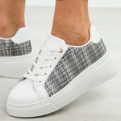 Szare sportowe buty damskie McBraun 23335. Szare obuwie sportowe damskie McBraun, na jesień, bez wzorów, z jeansu, bez zapięcia. Za 99.00 zł.