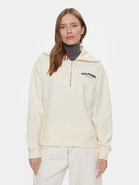 Tommy Hilfiger Bluza Monotype WW0WW42469 Beżowy Regular Fit. Brązowe bluzy damskie Tommy Hilfiger, xxl, bez wzorów, z bawełny, bez ramiączek, bez kaptura. Za 519.99 zł.