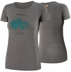 SS1272W Koszulka damska z krótkim rękawem OUTDOOR WOOL PRO szary M - GÓRY 9. Szare bluzki damskie Brubeck, m, bez wzorów, bez kołnierzyka, bez ramiączek. Za 309.82 zł.