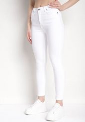 Białe Jeansy Bawełniane o Fasonie Skinny Larnfe. Białe jeansy damskie Born2be, bez wzorów, z bawełny, eleganckie. Za 89.99 zł.