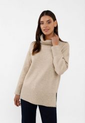Sweter z golfem S-HEBE. Brązowe swetry nierozpinane damskie Volcano, s, bez wzorów, z materiału, bez kołnierzyka, bez ramiączek. Za 149.99 zł.