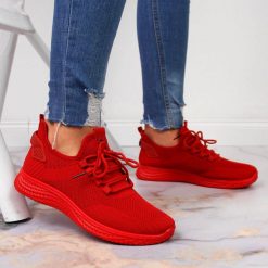Buty sportowe siatkowe lekkie czerwone News 3634. Czerwone obuwie sportowe damskie NEWS, bez wzorów, z gumy, bez zapięcia. Za 149.99 zł.