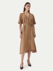 Marella Sukienka koszulowa Emme by Marella Detto 2615221082 Brązowy Regular Fit. Brązowe sukienki damskie Marella, bez wzorów, ze lnu, bez kołnierzyka, bez ramiączek, koszulowe. Za 599.99 zł.