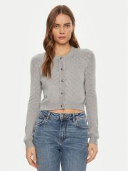 Guess Kardigan W5RR23 Z2YJ2 Szary Regular Fit. Szare kardigany damskie Guess, xl, z aplikacjami, z wiskozy, bez kołnierzyka. Za 279.99 zł.